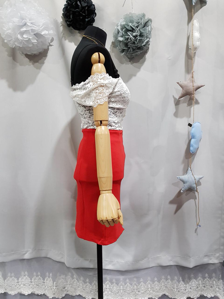 레이스 블라우스+지퍼트임 스커트 코디세트--4