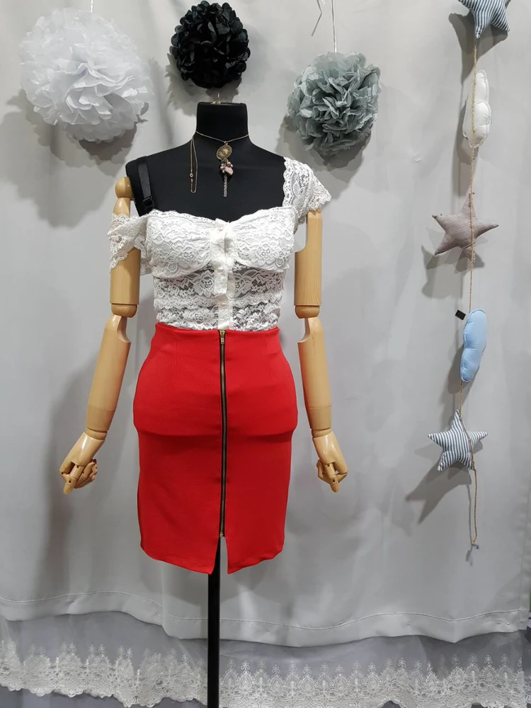 레이스 블라우스+지퍼트임 스커트 코디세트 이미지