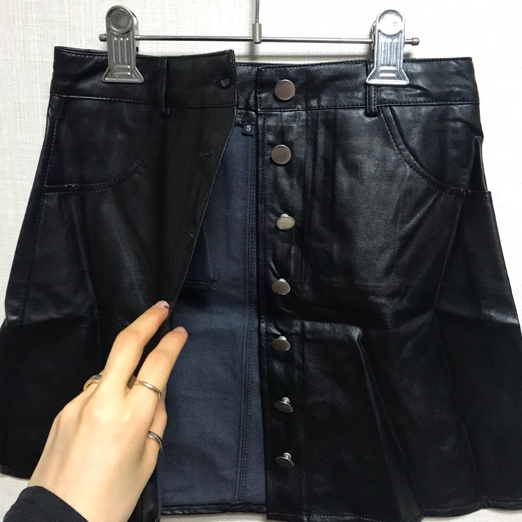 풀 버튼 가죽 스커트(S)--4