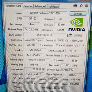 zotac 조택 gtx1050 mini 2gb 팝