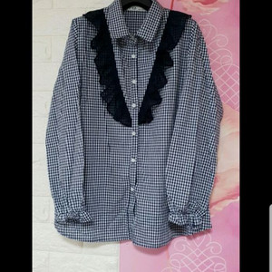 새상품)25000원>>>9900원/남색체크셔링블라우스