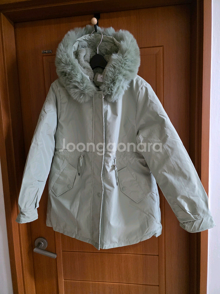 (새상품) 안쪽 털 민트색 후드퍼 롱패딩(55추천)--6